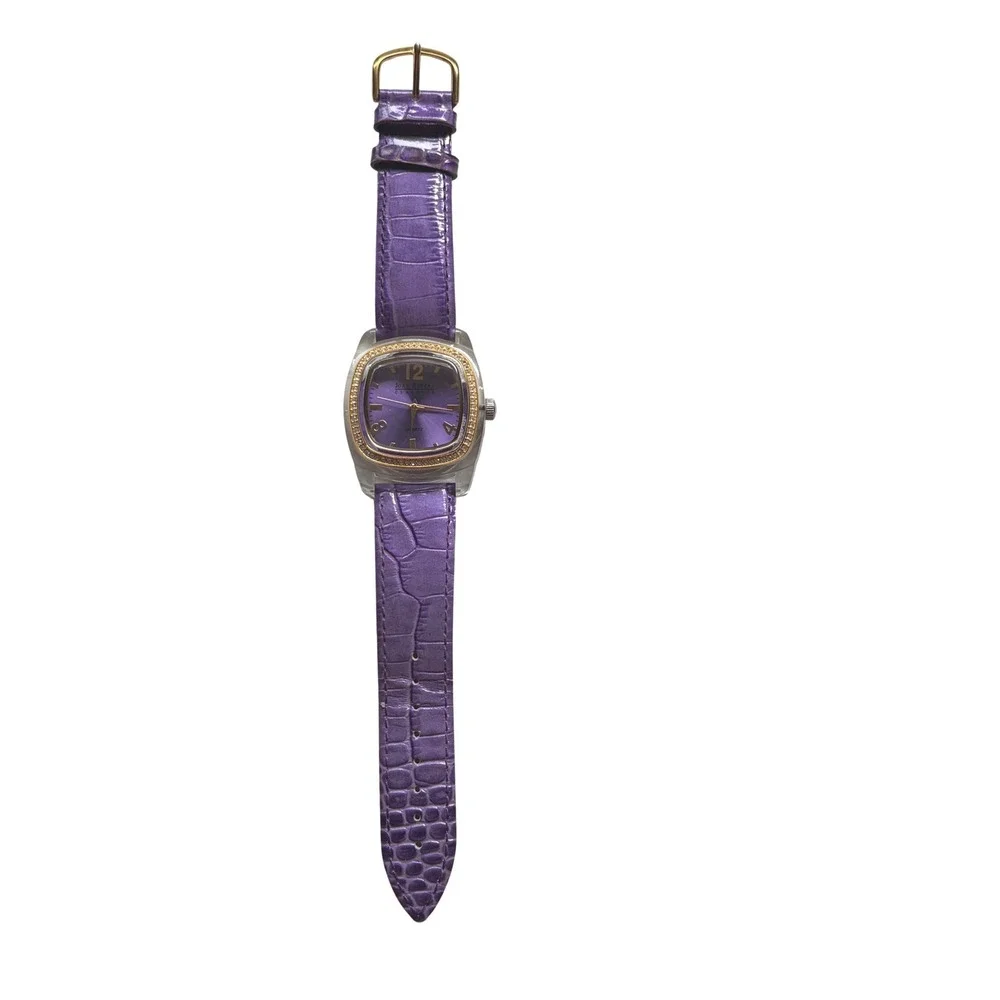 Joan Rivers Classics Purple Dial Crystal Bezel Acrylic Case‎ Leather Watch
